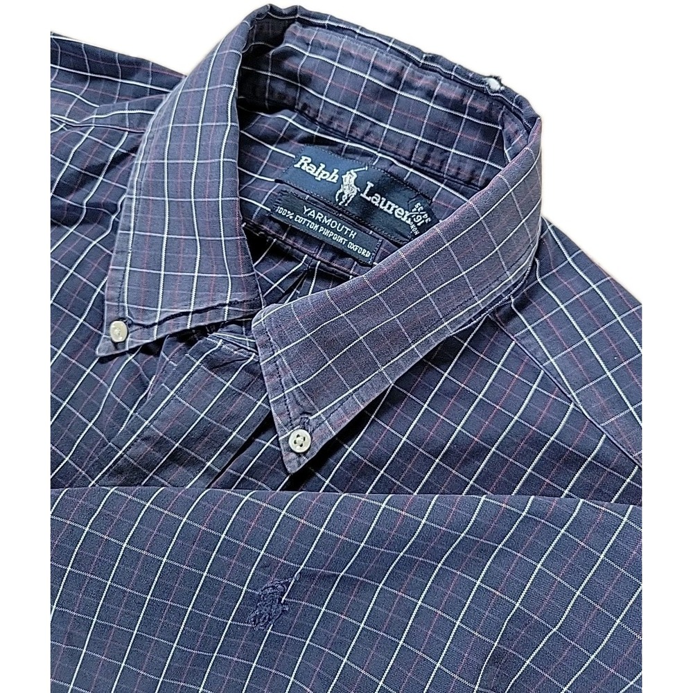 Ralph Lauren Yarmouth 100% Cotton Pinpoint Oxford Men's Shirt PLAID 16.5- 34/35